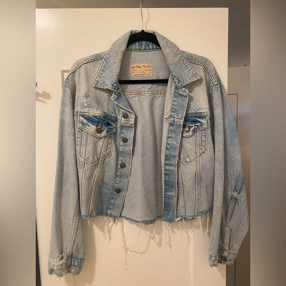 Free People Cropped Jean Jacket - XS